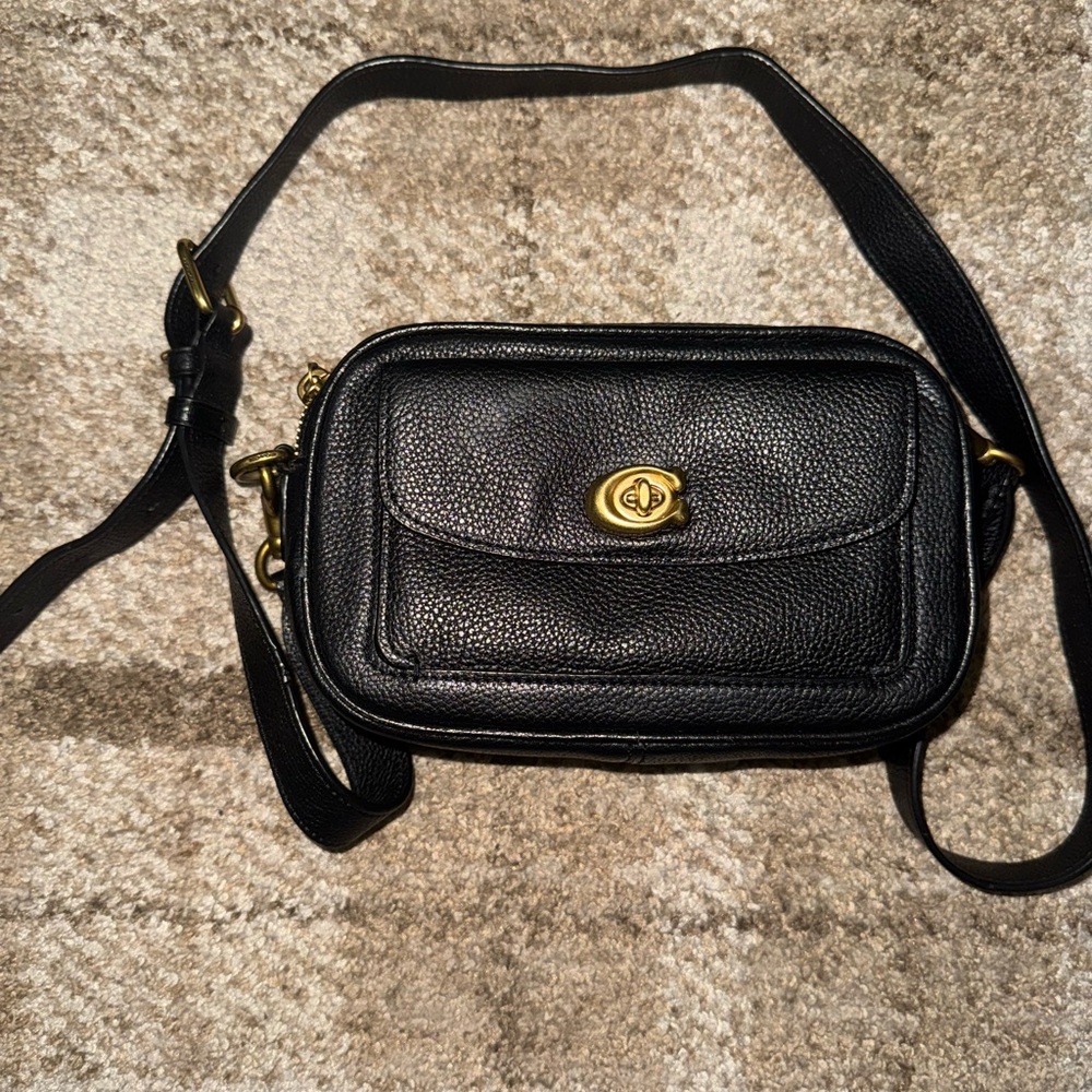Coach Black Pebbled Leather Crossbody with Gold Turnlock